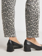 JD Williams Black PU Wide Fit Heavenly Soles Low Block Heels Court Shoes - Image 2 of 4