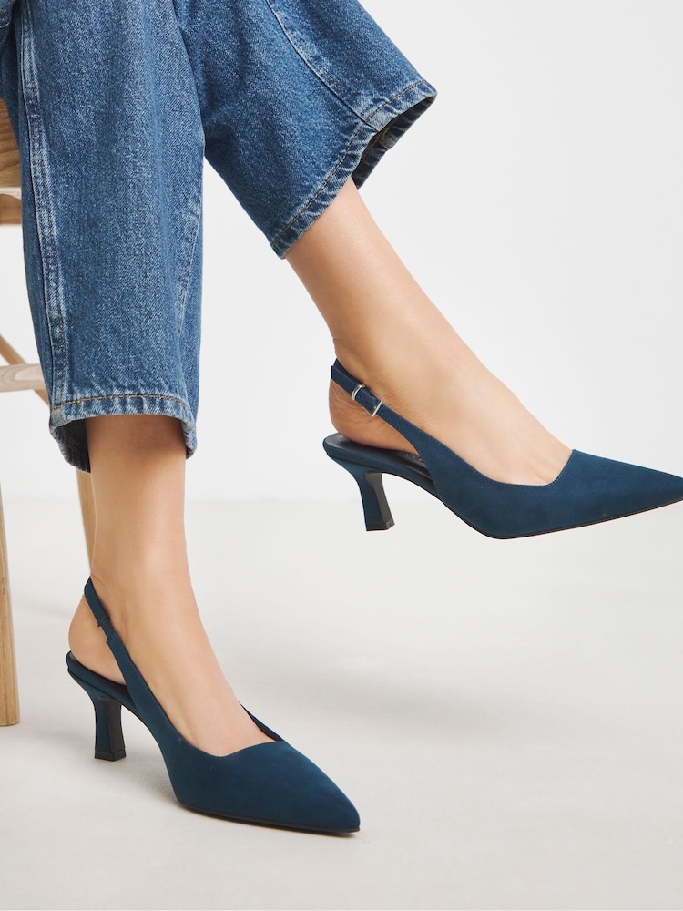 JD Williams Blue Wide Fit Pointed Toe Slingback Heels - Image 1 of 4