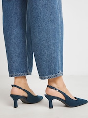 JD Williams Blue Wide Fit Pointed Toe Slingback Heels - Image 2 of 4