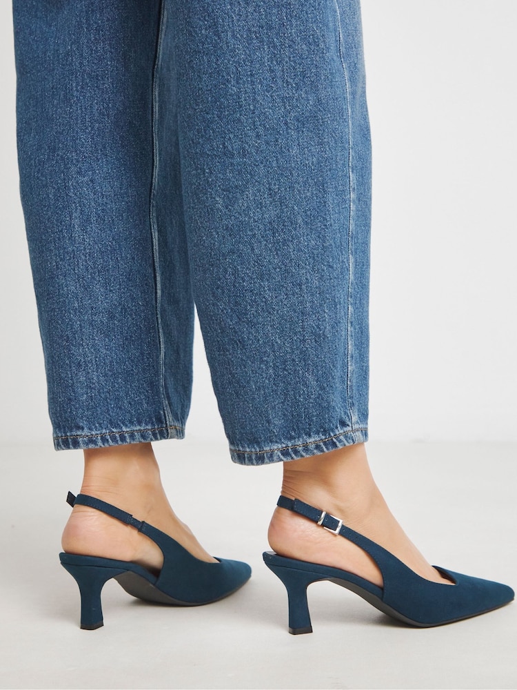 JD Williams Blue Wide Fit Pointed Toe Slingback Heels - Image 2 of 4