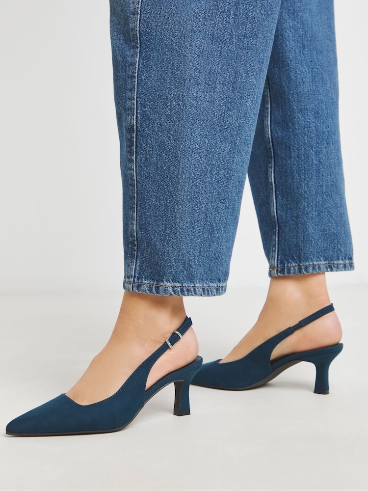 JD Williams Blue Wide Fit Pointed Toe Slingback Heels - Image 4 of 4