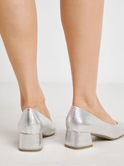 JD Williams Silver Wide Fit Heavenly Soles Low Block Heels Court Shoes - Image 2 of 4