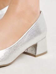 JD Williams Silver Wide Fit Heavenly Soles Low Block Heels Court Shoes - Image 3 of 4