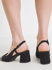 JD Williams Black Extra Wide Fit Heavenly Soles Low Block Heels Slingback Shoes - Image 2 of 4