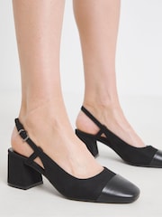 JD Williams Black Extra Wide Fit Heavenly Soles Low Block Heels Slingback Shoes - Image 4 of 4