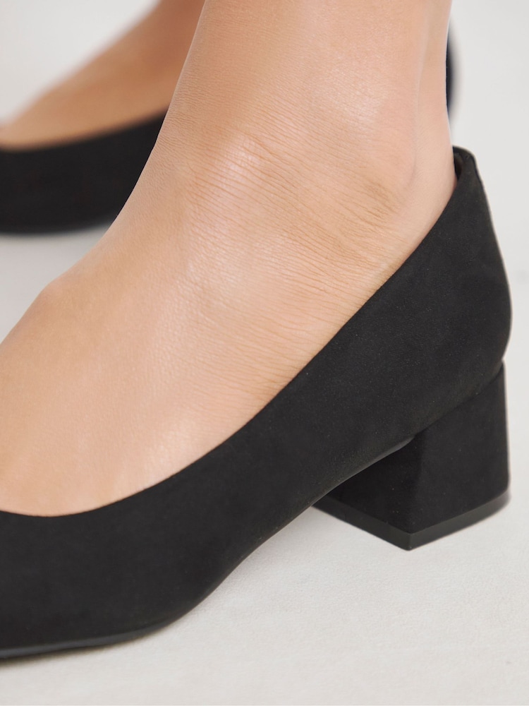 JD Williams Soft Black Extra Wide Fit Heavenly Soles Low Block Heels Court Shoes - Image 2 of 4