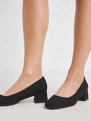 JD Williams Soft Black Extra Wide Fit Heavenly Soles Low Block Heels Court Shoes - Image 3 of 4