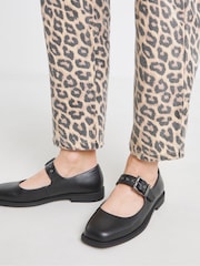 Simply Be Black Extra Wide Fit Square Toe Flat Mary Jane Shoes - Image 1 of 4