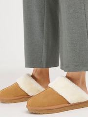 Simply Be Brown Wide Fit Faux Fur Lined Suede Mule Slippers - Image 4 of 4