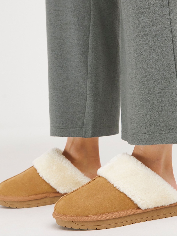 Simply Be Brown Wide Fit Faux Fur Lined Suede Mule Slippers - Image 4 of 4 Simply Be Brown Wide Fit Faux Fur Lined Suede Mule Slippers - Image 4 of 4
