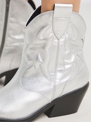 Simply Be Silver Wide Fit Embroidered Ankle Western Boots - Image 3 of 4