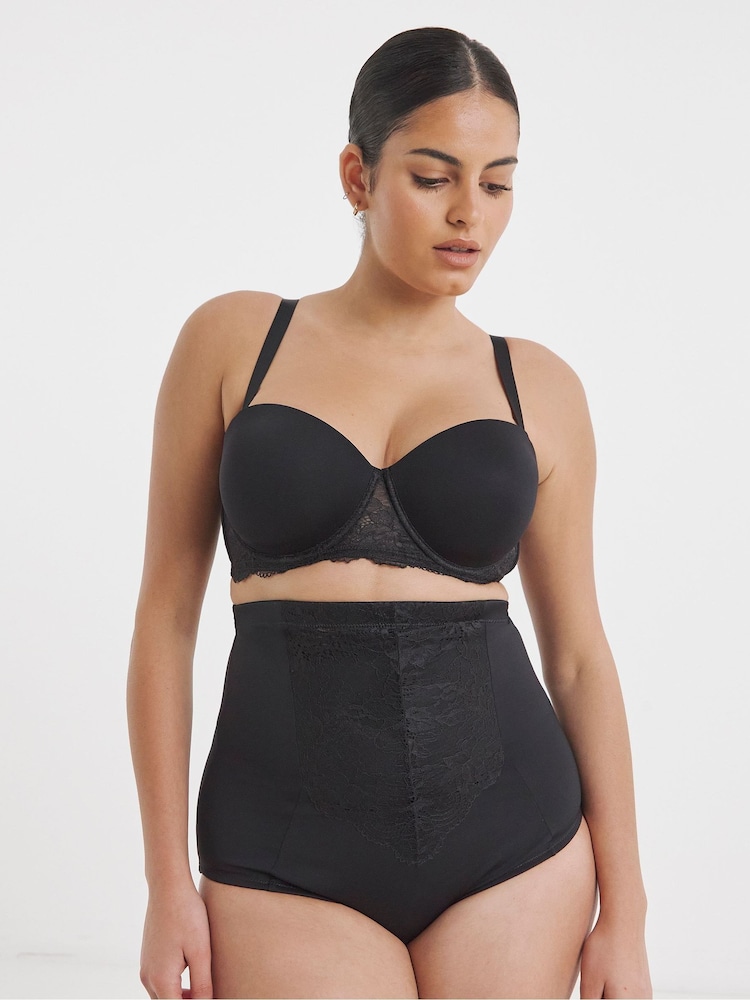 Simply Be Black Magisculpt Ella Lace Waist Nipper Firm Control Briefs - Image 1 of 4 Simply Be Black Magisculpt Ella Lace Waist Nipper Firm Control Briefs - Image 1 of 4
