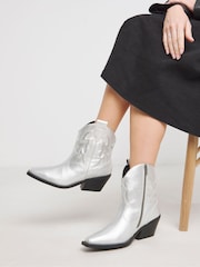 Plateado - Simply Be Embroidered Ankle Western Boots - Imagen 1 de 4
