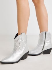 Plateado - Simply Be Embroidered Ankle Western Boots - Imagen 4 de 4