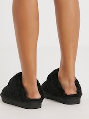 Simply Be Black Extra Wide Fit Faux Fur Lined Suede Mule Slippers - Image 3 of 4