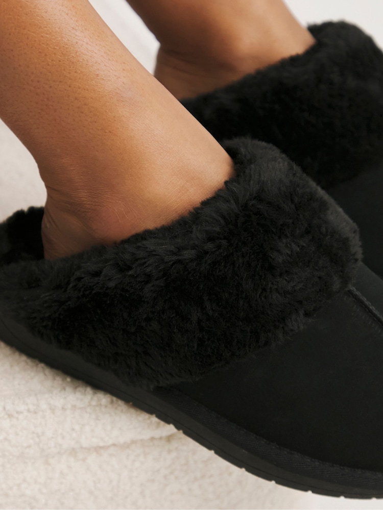 Simply Be Black Extra Wide Fit Faux Fur Lined Suede Mule Slippers - Image 4 of 4 Simply Be Black Extra Wide Fit Faux Fur Lined Suede Mule Slippers - Image 4 of 4