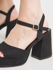 Simply Be Black Extra Wide Fit Platform Crossover Heels With Trim - Image 3 of 4