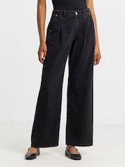 Simply Be Black Pleat Detail Wide Leg Jeans - Image 1 of 4
