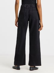 Simply Be Black Pleat Detail Wide Leg Jeans - Image 2 of 4