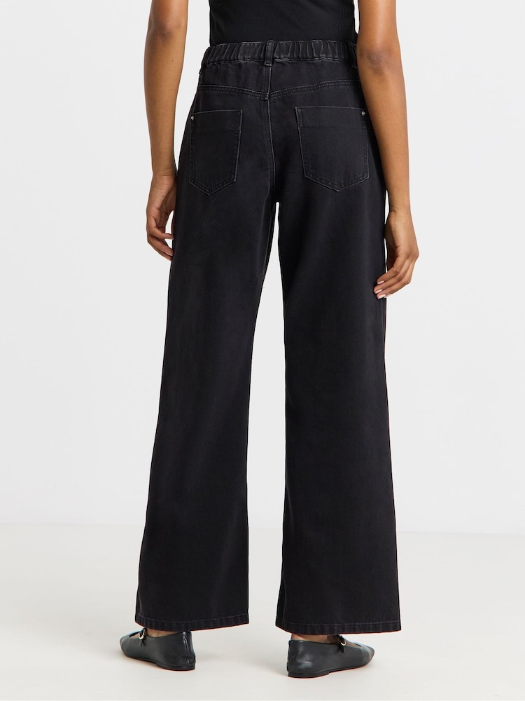 Simply Be Black Pleat Detail Wide Leg Jeans - Image 2 of 4