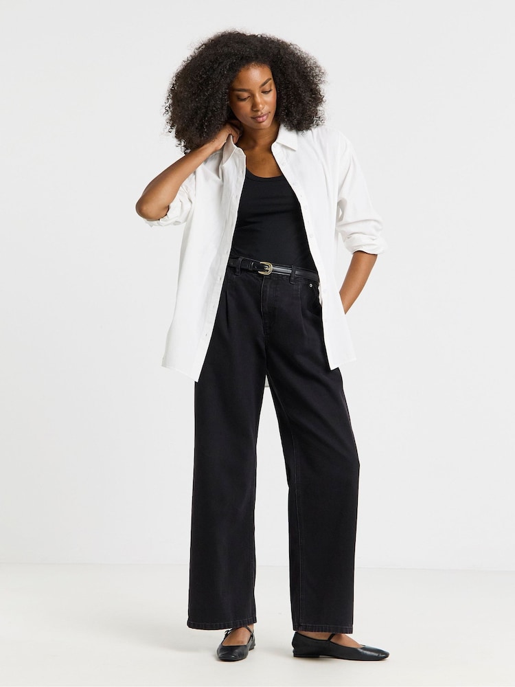 Simply Be Black Pleat Detail Wide Leg Jeans - Image 4 of 4
