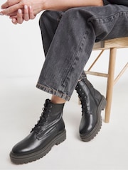 Simply Be Black Extra Wide Fit Chunky Lace-Up Boots - Image 1 of 4