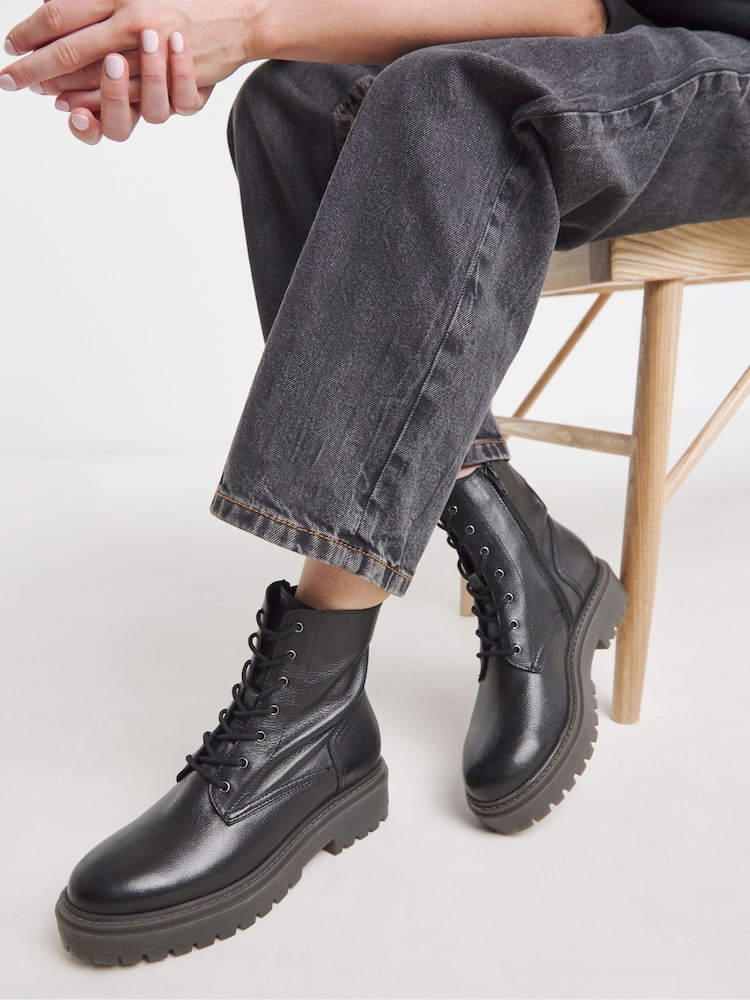 Simply Be Black Extra Wide Fit Chunky Lace-Up Boots - Image 1 of 4