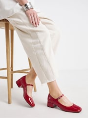 Simply Be Red Wide Fit Low Block Heel Mary Jane Shoes - Image 1 of 4