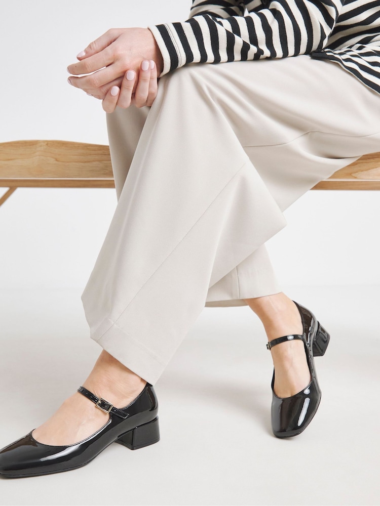 Simply Be Black Wide Fit Low Block Heel Mary Jane Shoes - Image 1 of 4