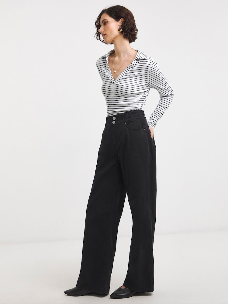 JD Williams Black Elasticated Waist Wide Leg Jeans - Image 1 of 4