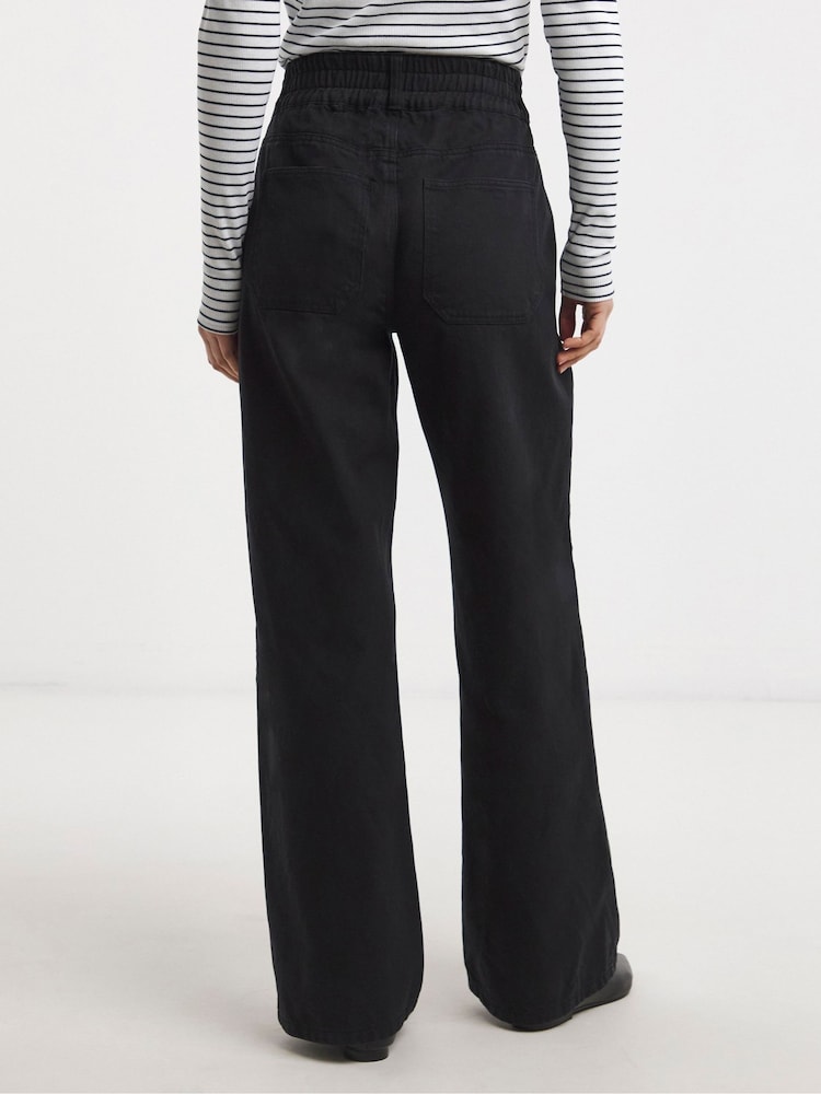 JD Williams Black Elasticated Waist Wide Leg Jeans - Image 2 of 4