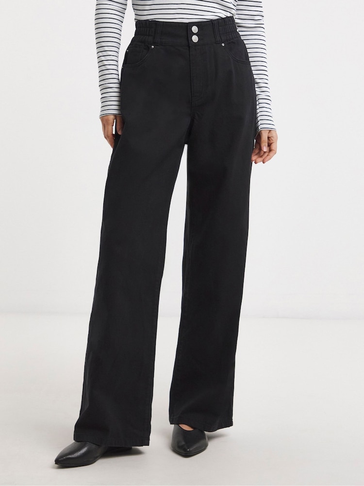 JD Williams Black Elasticated Waist Wide Leg Jeans - Image 4 of 4