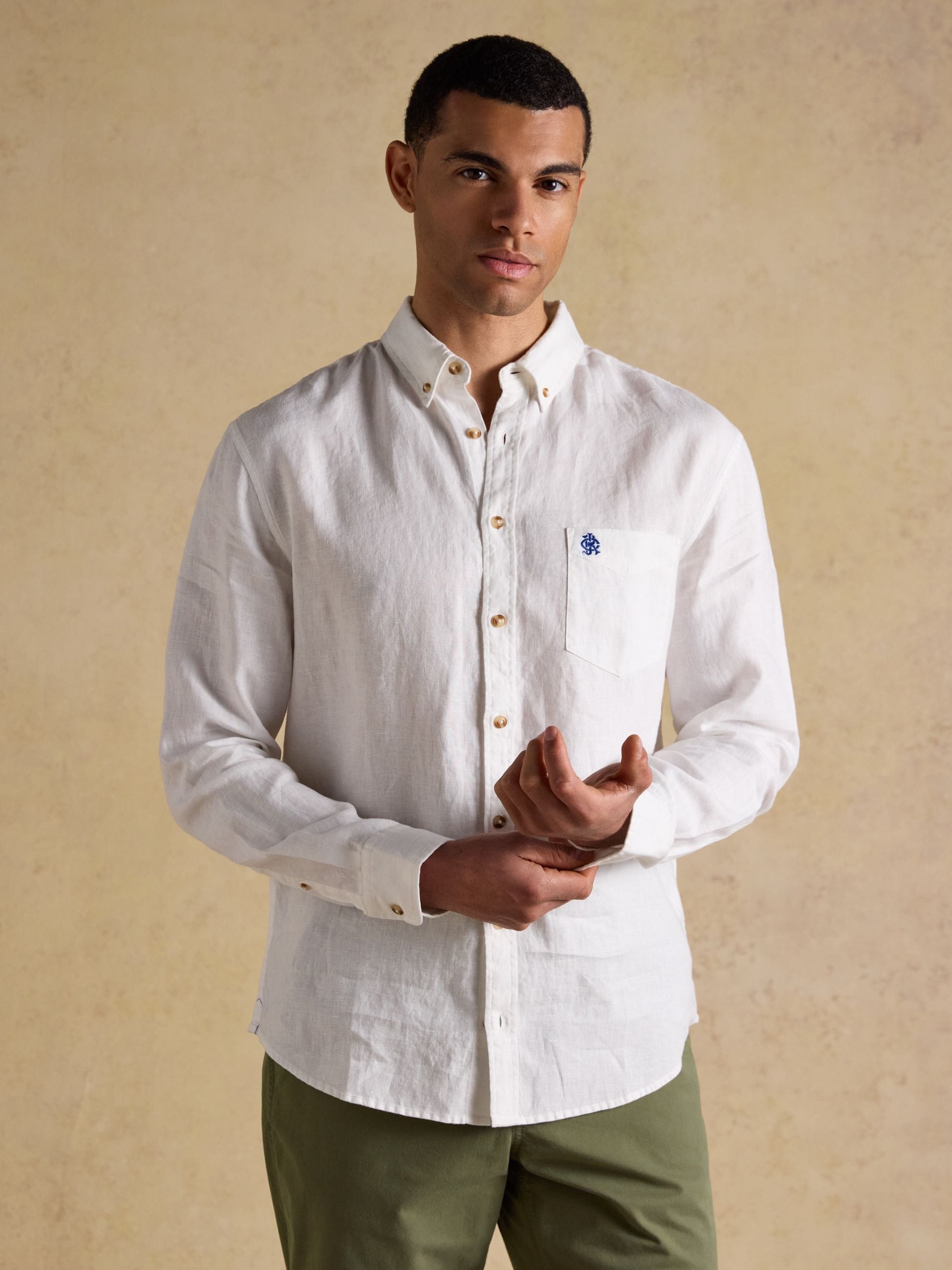 Joules Men's White Pure Linen Long Sleeve Classic Fit Shirt 3XL