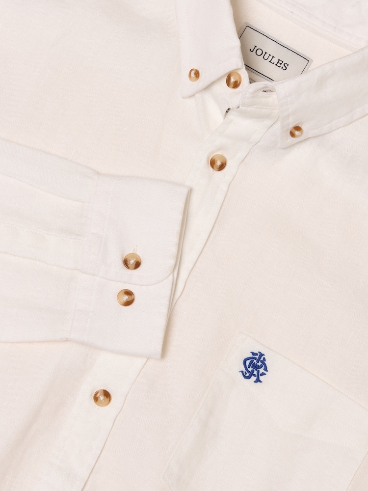 Joules White 100% Linen Long Sleeve Classic Fit Shirt - Image 2 of 9