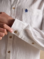 Joules White 100% Linen Long Sleeve Classic Fit Shirt - Image 7 of 9