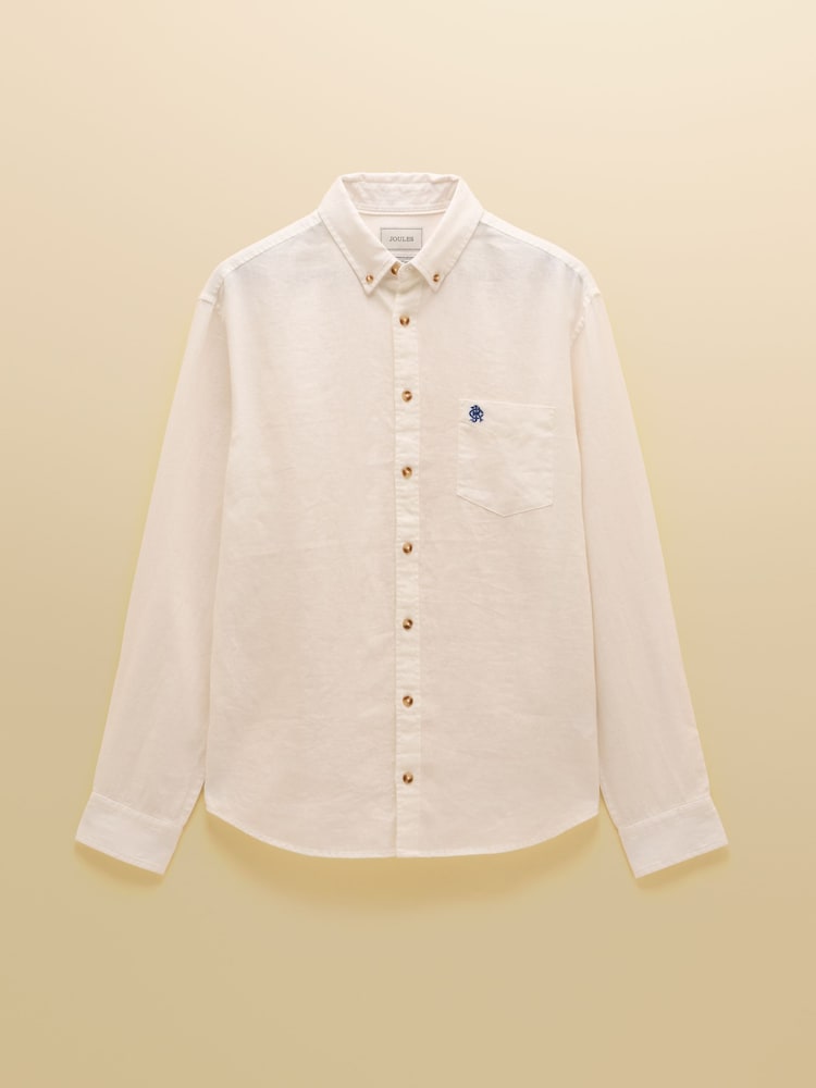 Joules White 100% Linen Long Sleeve Classic Fit Shirt - Image 9 of 9