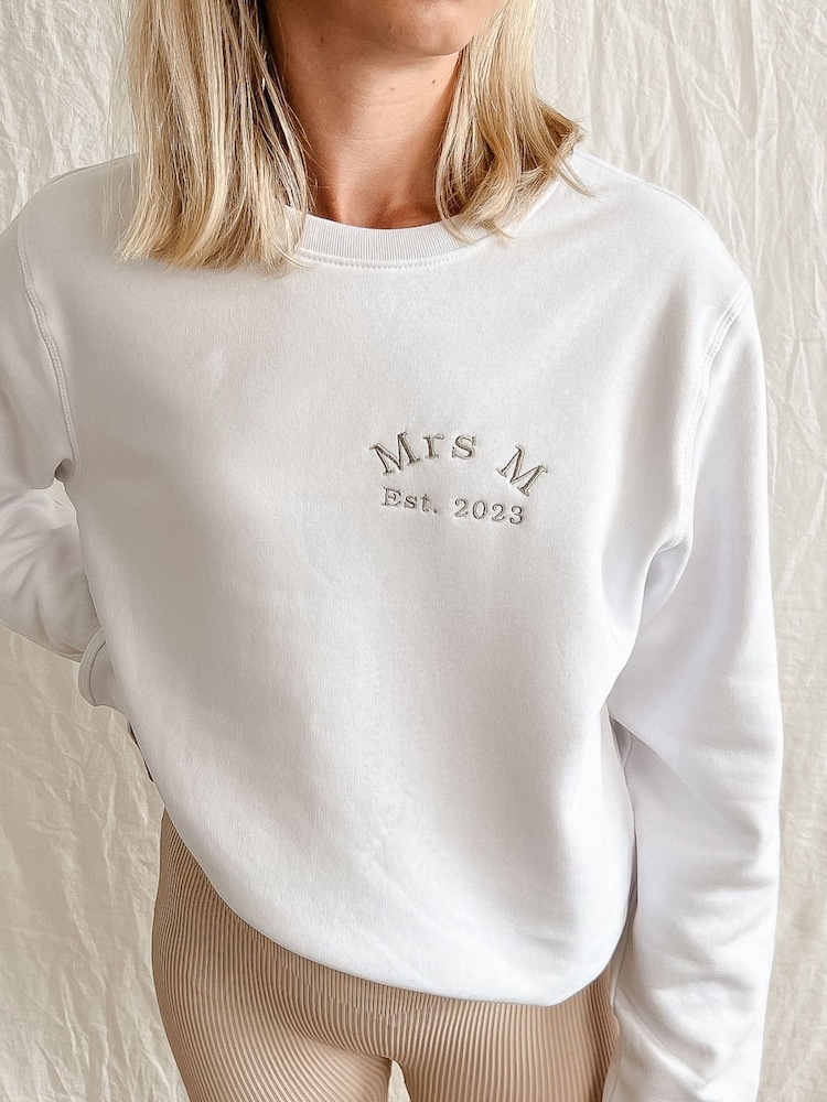 Personalised Newlywed Embroidered Sweatshirt by Koko Blossom - Image 1 of 2 Personalised Newlywed Embroidered Sweatshirt by Koko Blossom - Image 1 of 2