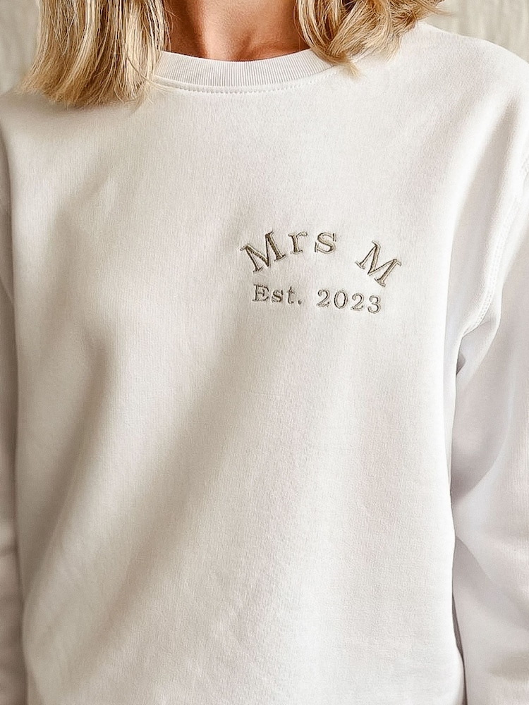 Personalised Newlywed Embroidered Sweatshirt by Koko Blossom - Image 2 of 2 Personalised Newlywed Embroidered Sweatshirt by Koko Blossom - Image 2 of 2