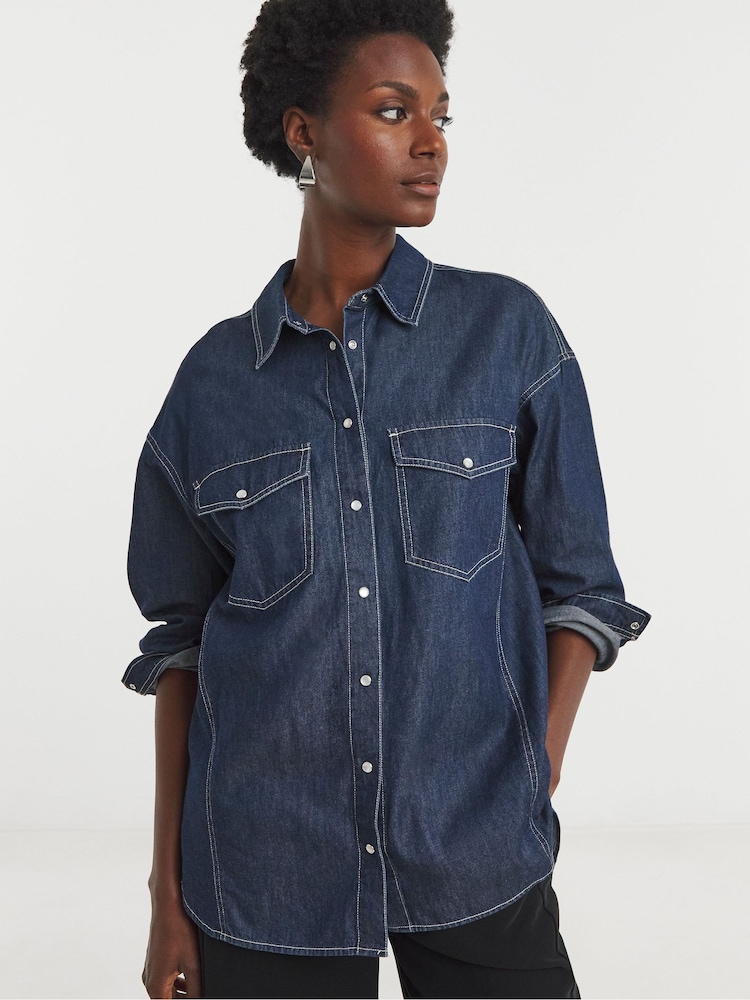 JD Williams Blue Oversized Denim Shirt - Image 2 of 5