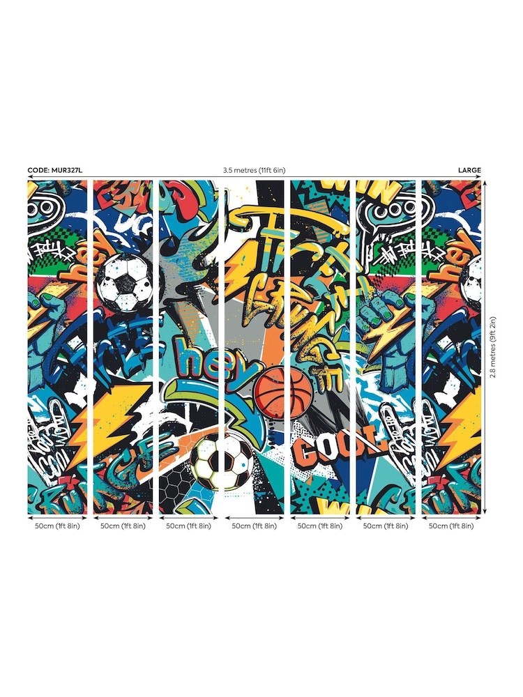 Origin Murals Blue Sports Graffiti 3.5M x 2.8M Wall Mural - Image 3 of 3