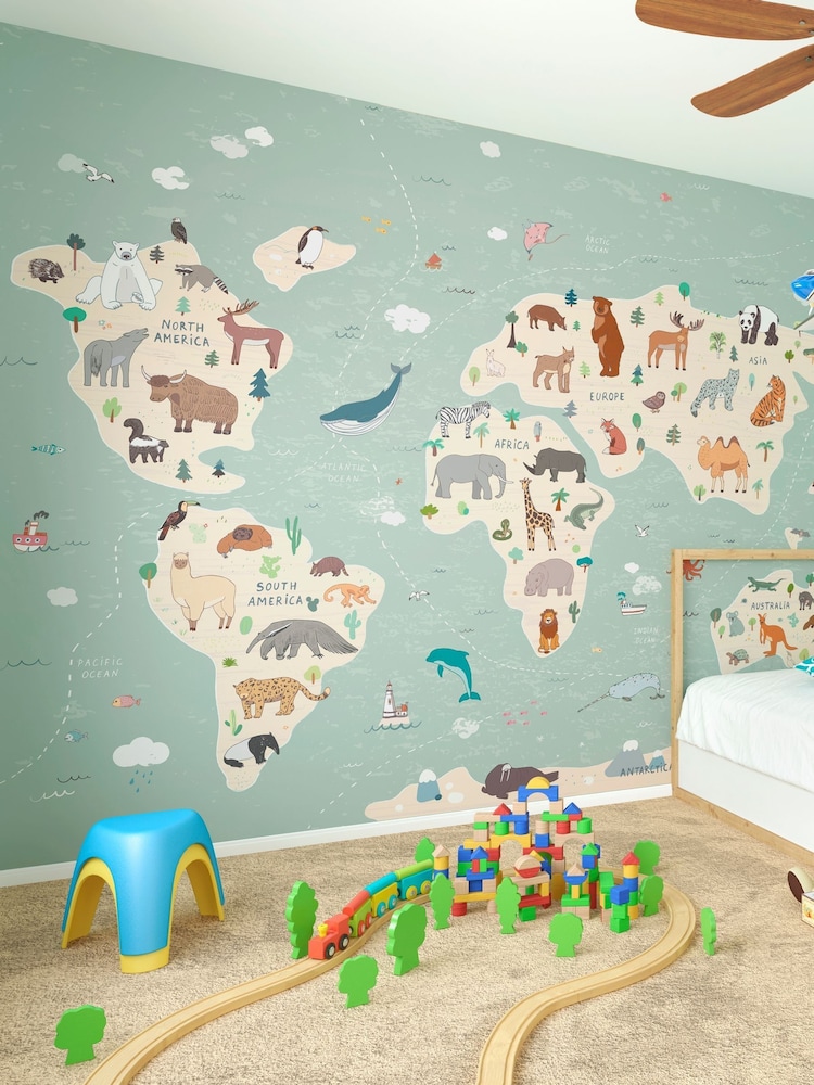 Origin Murals Multi Childrens World Map 3.5M x 2.8M Wall Mural - Image 1 of 3