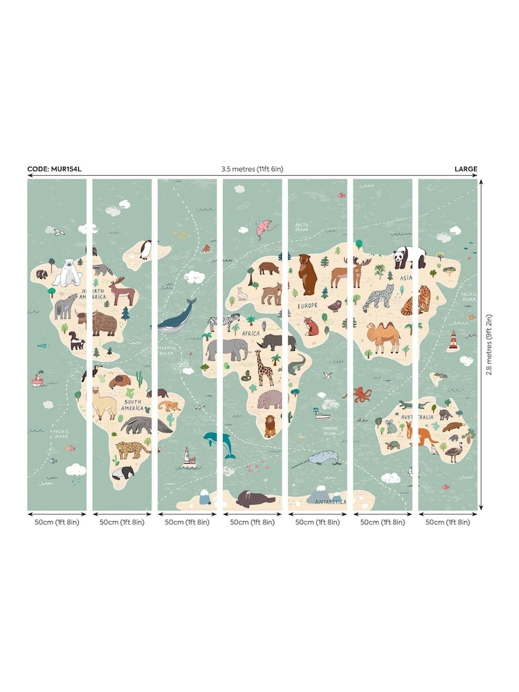 Origin Murals Multi Childrens World Map 3.5M x 2.8M Wall Mural - Image 3 of 3