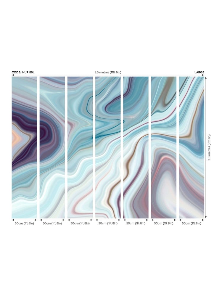 Origin Murals Soft Teal Marbled Ink 3.5M x 2.8M Wall Mural - Image 3 of 3