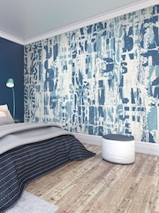 Origin Murals Denim Blue Letterpress Graffiti 3.5M x 2.8M Wall Mural - Image 1 of 2