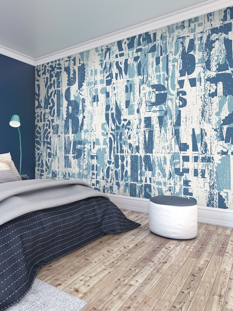 Origin Murals Denim Blue Letterpress Graffiti 3.5M x 2.8M Wall Mural - Image 1 of 2 Origin Murals Denim Blue Letterpress Graffiti 3.5M x 2.8M Wall Mural - Image 1 of 2