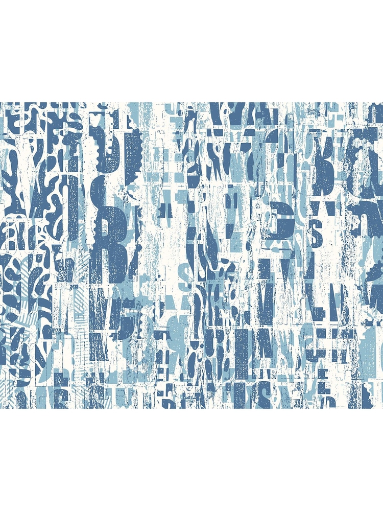 Origin Murals Denim Blue Letterpress Graffiti 3.5M x 2.8M Wall Mural - Image 2 of 2 Origin Murals Denim Blue Letterpress Graffiti 3.5M x 2.8M Wall Mural - Image 2 of 2