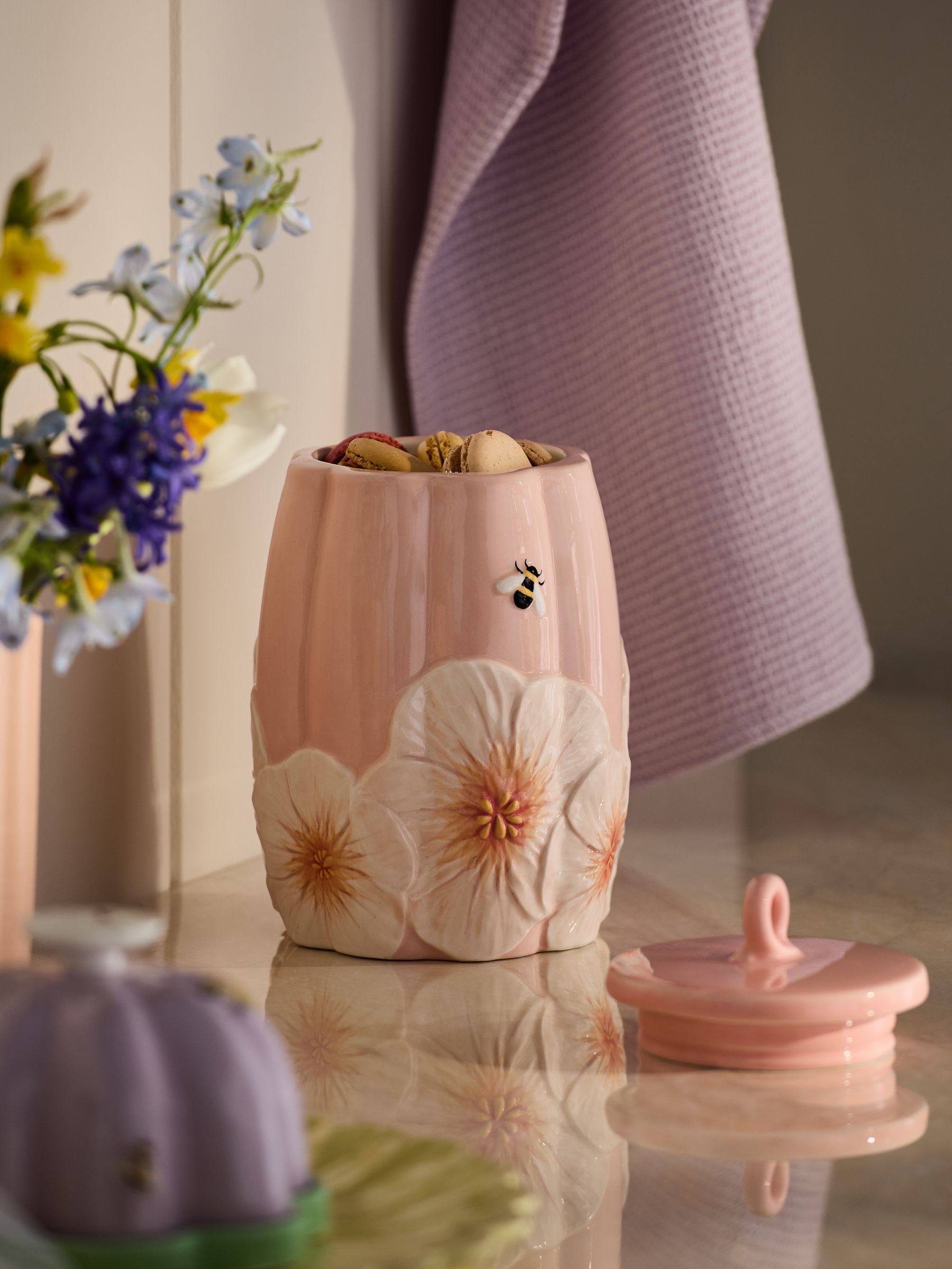 Pink Floral Wildlife Biscuit Jar