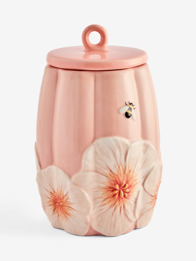 Pink Floral Wildlife Biscuit Jar - Image 4 of 4 Pink Floral Wildlife Biscuit Jar - Image 4 of 4