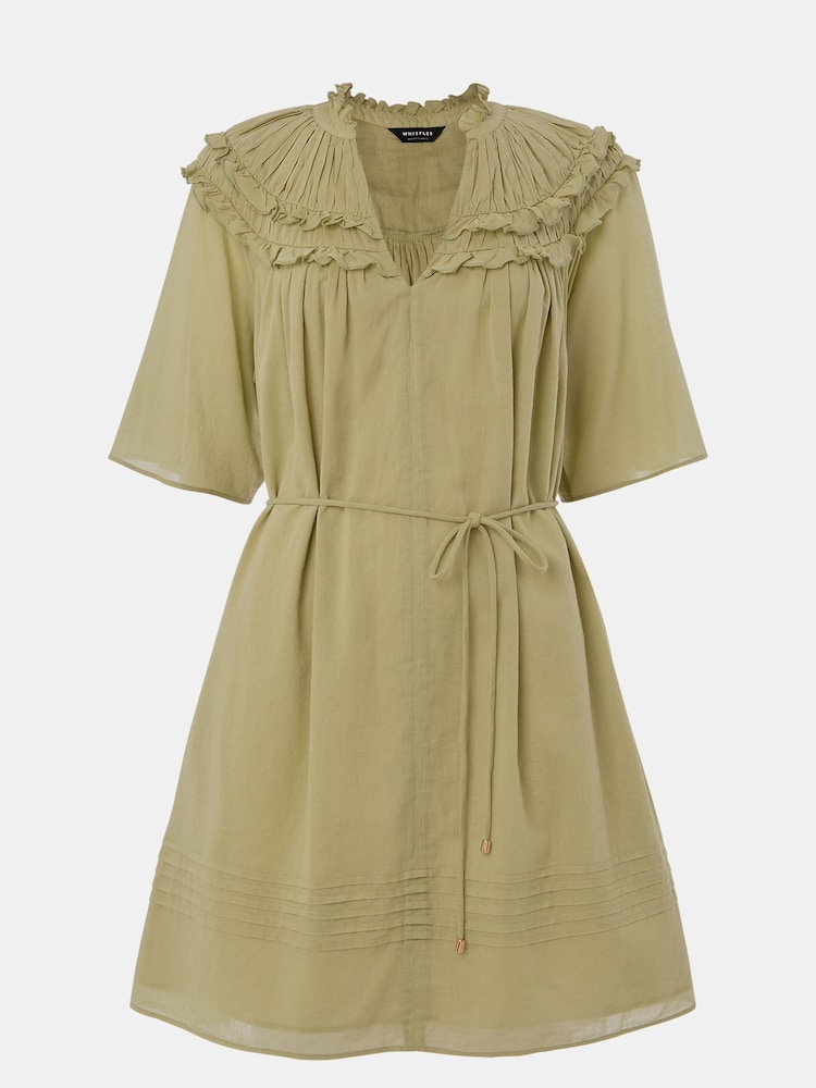 Whistles Green Petite Frill 100% Cotton Mini Dress - Image 6 of 6