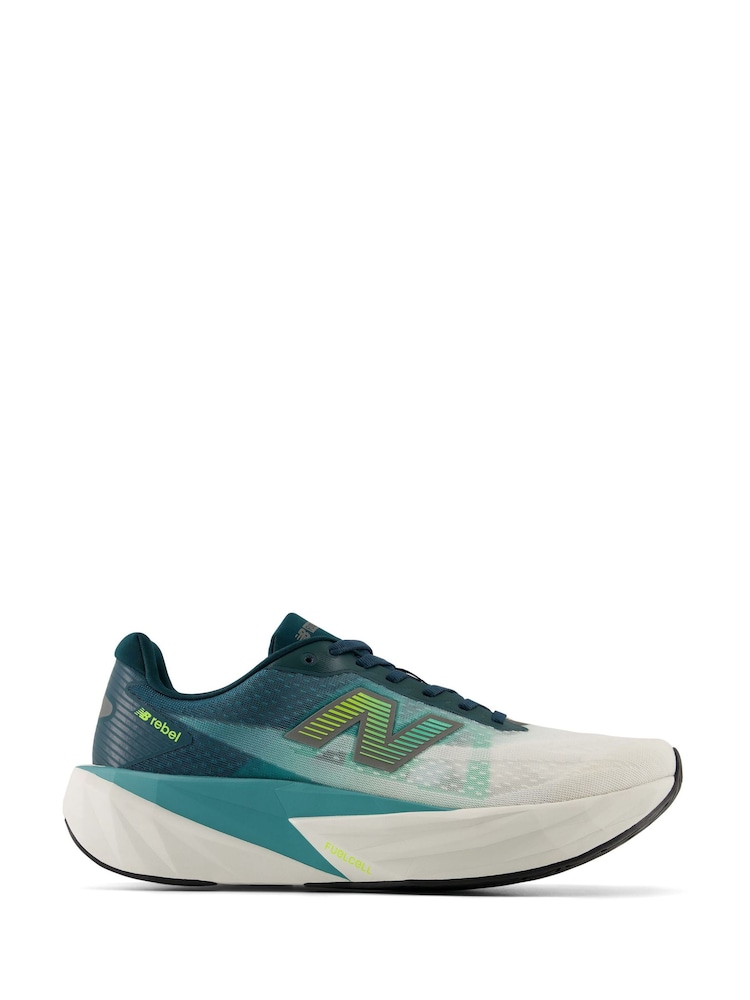 New Balance White/Aqua Rebel v5 Running Trainers - Image 1 of 14